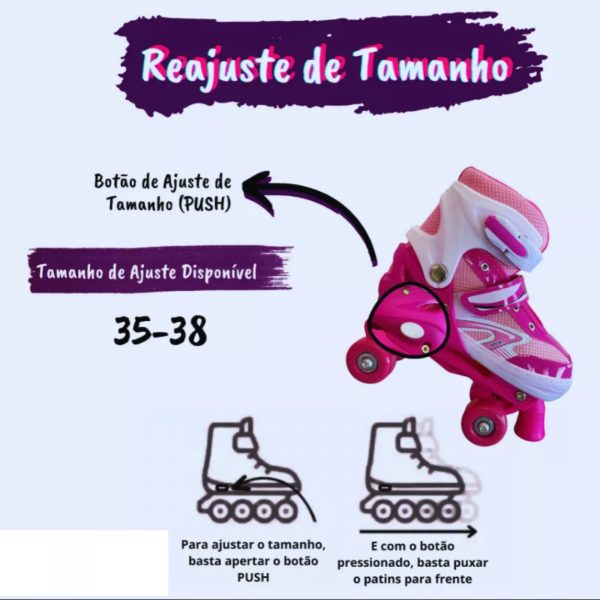 Kit Patins Classic capacete 35-38 - Rosa - Imagem 3