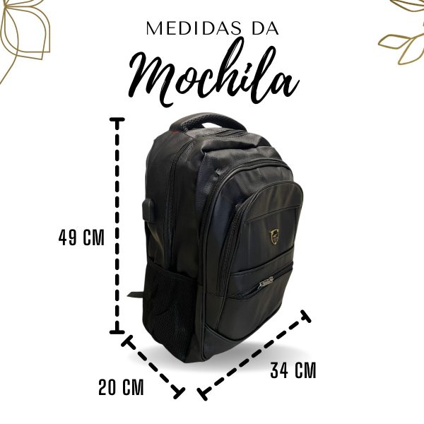 Mochila Bolsa De Couro Juvenil Masculina Reforçada Escolar - PRETA - Imagem 4