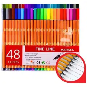 Kit 48 Canetas Cores Fine Line Ponta Fina 0.4mm 1ª Linha Coloridas