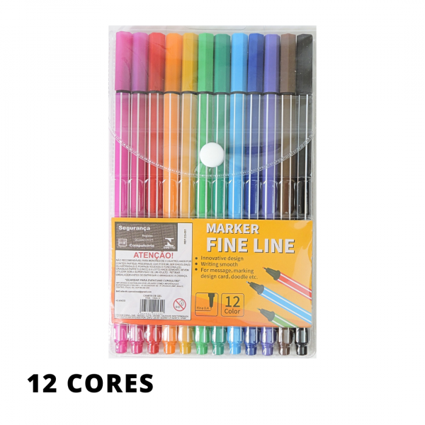 Kit 12 Canetas Cores Fine Line Ponta Fina 0.4mm 1ª Linha Coloridas - Imagem 2