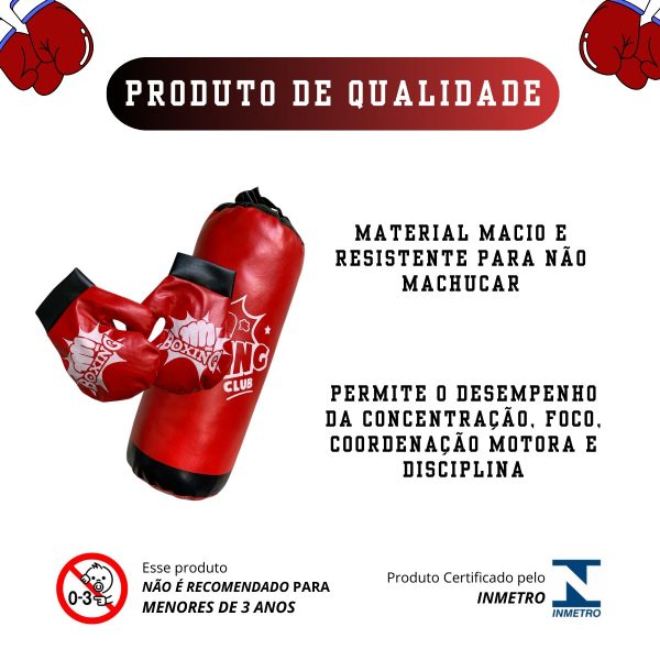 Saco De Pancada Boxe Infantil Crianças + Luva Boxe Brinquedo Azul - Imagem 8
