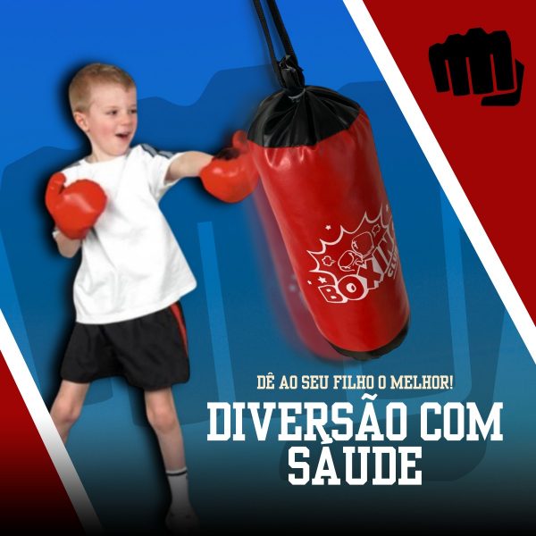 Saco De Pancada Boxe Infantil Crianças + Luva Boxe Brinquedo Azul - Imagem 7