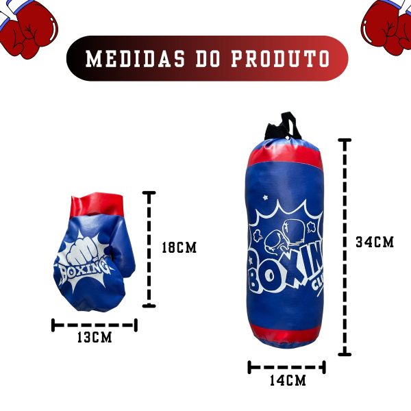Saco De Pancada Boxe Infantil Crianças + Luva Boxe Brinquedo Azul - Imagem 4