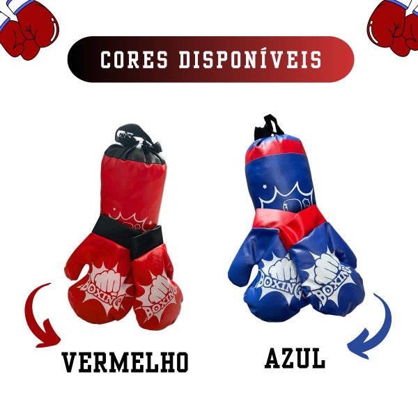 Saco De Pancada Boxe Infantil Crianças + Luva Boxe Brinquedo Azul - Imagem 3