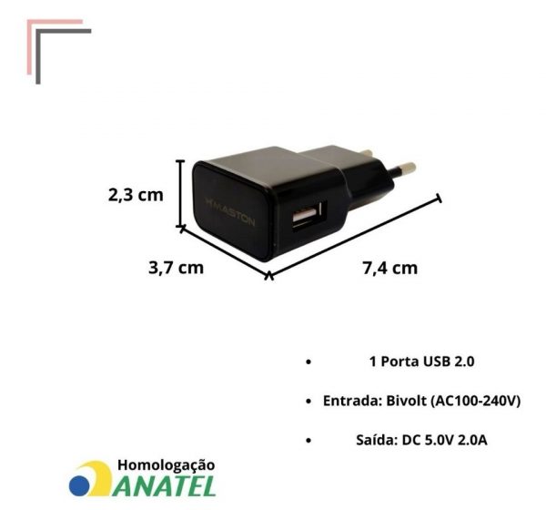 Carregador Plug Usb Tomada 2.1a Fonte Carga Rápida Celular Cor Preto - Imagem 6