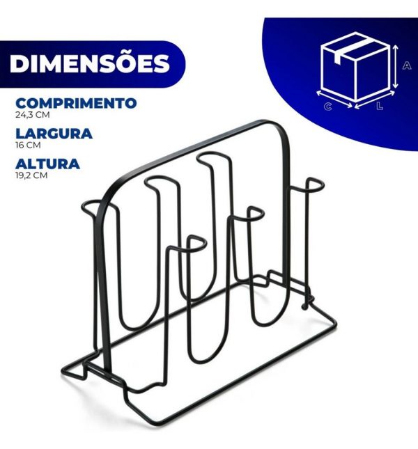 Porta Copos Escorredor Suporte Copos P/ 6 Copos Cozinha Mesa Cor Preto - Imagem 3