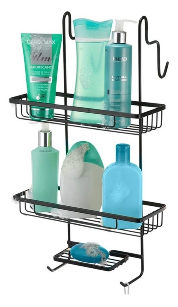 Porta Shampoo Duplo Para Boxblack Banheiro Pendurar Não Fura Cor Preto