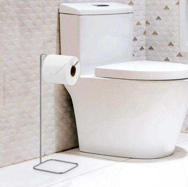 Suporte Papel Higiênico Chão Prata Fosco Luxo Piatina - Imagem 4