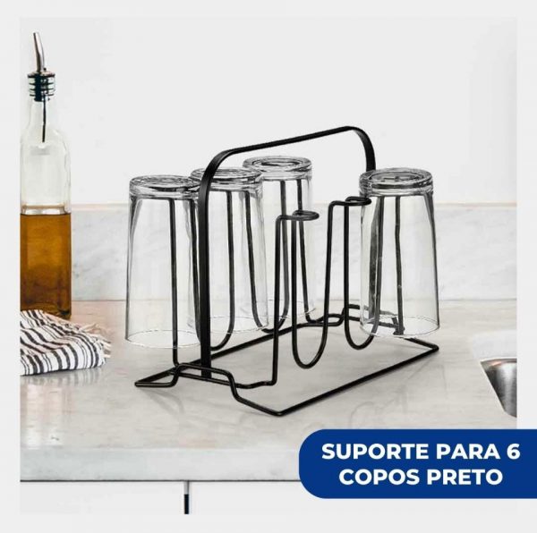 Porta Copos Escorredor Suporte Copos P/ 6 Copos Cozinha Mesa Cor Preto - Imagem 8