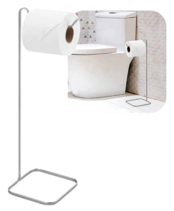 Suporte Papel Higiênico Chão Prata Fosco Luxo Piatina
