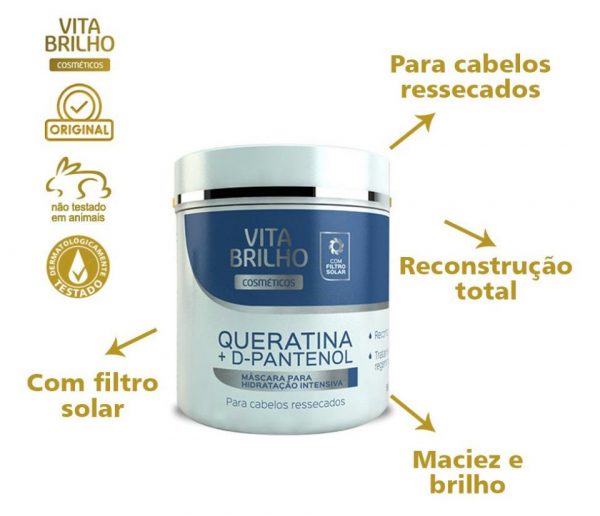 Máscara De Hidratação Queratina+d-pantenol 500g Vita Brilho - Imagem 3