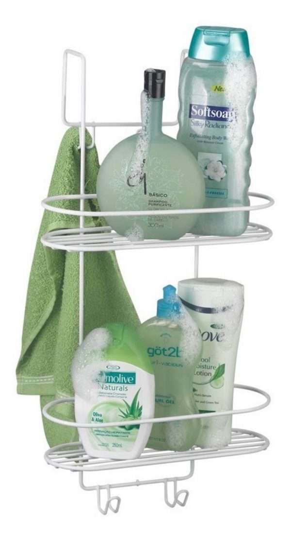 Suporte Duplo Box Emborrachado Porta Shampoo Branco Arthi