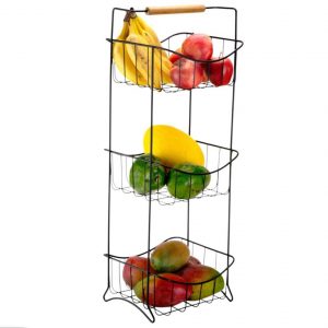 Fruteira De Chão Tripla Preta Eco Design Cozinha Decoração Cor Aço
