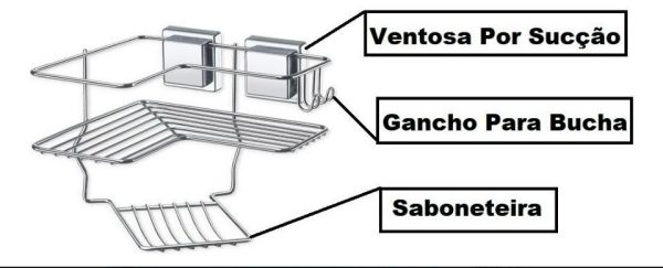 Cantoneira Porta Shampoo Sabonete Com Ventosas Cromado Arthi - Imagem 2