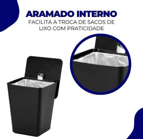 Lixeira Quadrada 7l Lavabo Banheiro Cozinha Com Aramado - Imagem 6