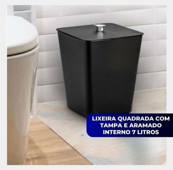 Lixeira Quadrada 7l Lavabo Banheiro Cozinha Com Aramado - Imagem 4