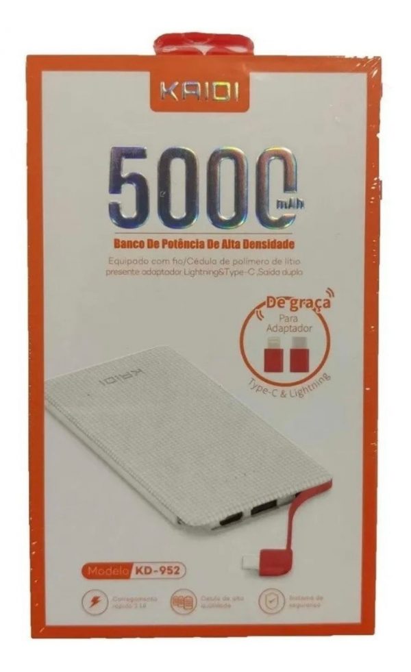 Power Bank Carregador Portatil 5000 Mah Kaidi Kd-952 - Imagem 5