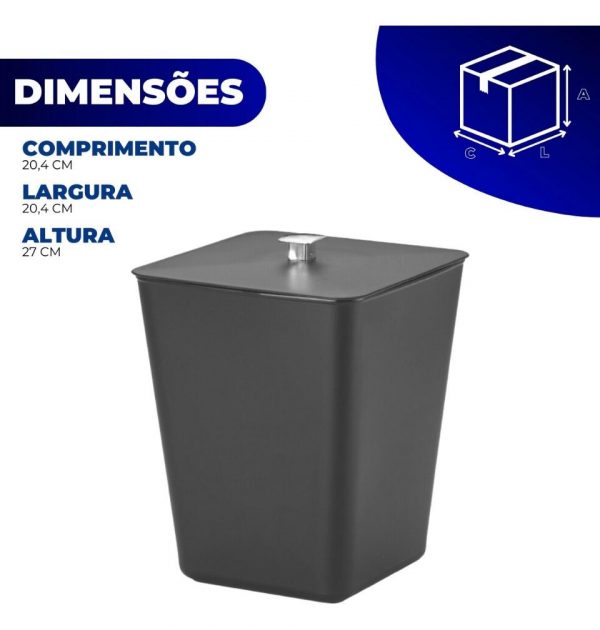 Lixeira Quadrada 7l Lavabo Banheiro Cozinha Com Aramado - Imagem 2