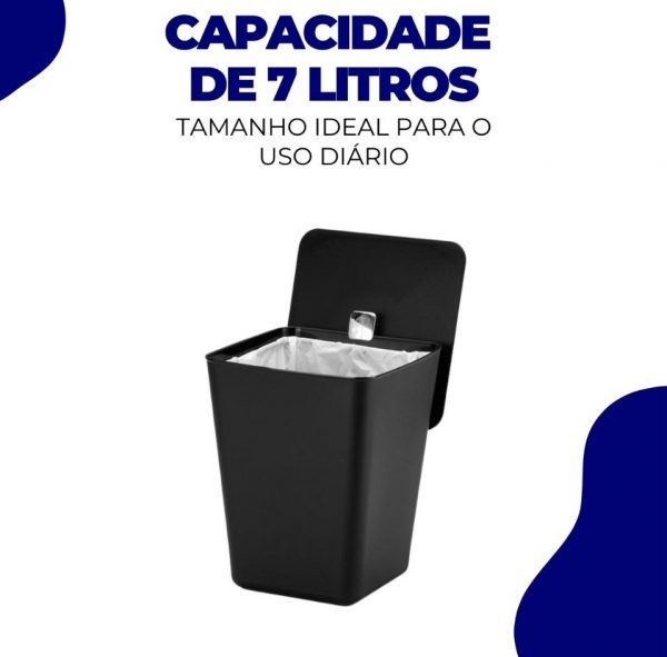 Lixeira Quadrada 7l Lavabo Banheiro Cozinha Com Aramado - Imagem 3