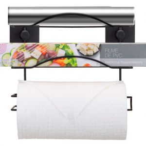 Suporte Papel Toalha Aluminio Pvc S/ Furo 3m Parede Cozinha