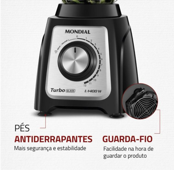 Liquidificador Turbo Glass Jarra de Vidro Mondial 1400W - L-1400 GI - Imagem 4