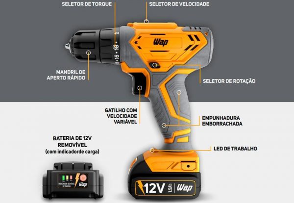 Furadeira 12v Wap + Maleta E Brocas 12k3.2 BIVOLT - Imagem 12