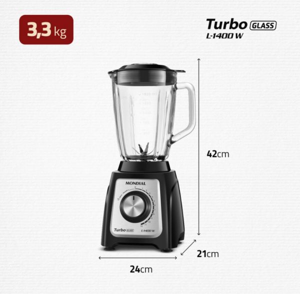 Liquidificador Turbo Glass Jarra de Vidro Mondial 1400W - L-1400 GI - Imagem 5