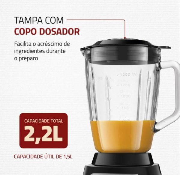 Liquidificador Turbo Glass Jarra de Vidro Mondial 1400W - L-1400 GI - Imagem 6