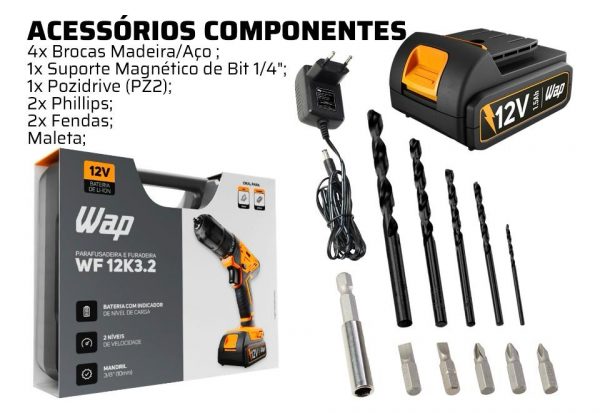 Furadeira 12v Wap + Maleta E Brocas 12k3.2 BIVOLT - Imagem 2