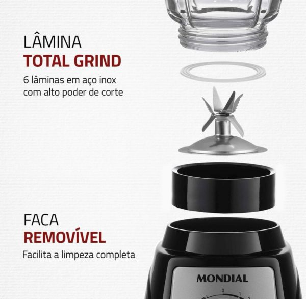 Liquidificador Turbo Glass Jarra de Vidro Mondial 1400W - L-1400 GI - Imagem 8