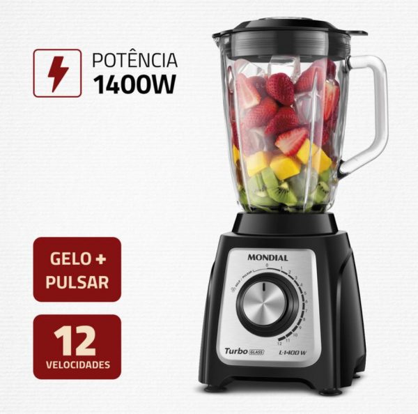 Liquidificador Turbo Glass Jarra de Vidro Mondial 1400W - L-1400 GI - Imagem 3