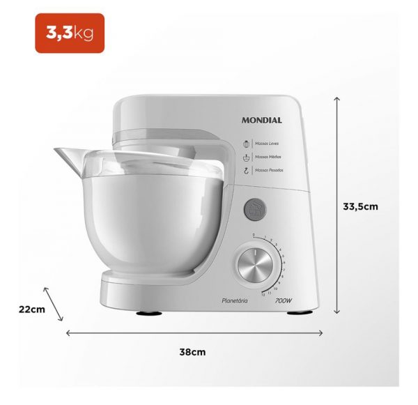 Batedeira Planetária 700w BP-03-W Branca Mondial Cor Branco Frequência 60 110v - Imagem 6