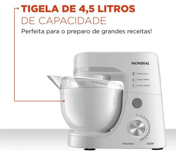Batedeira Planetária 700w BP-03-W Branca Mondial Cor Branco Frequência 60 110v - Imagem 2