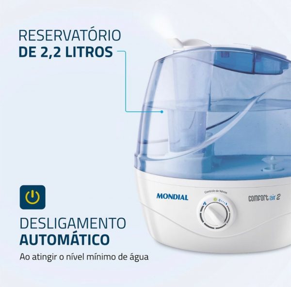 Umidificador De Ar Ultrassônico Mondial Comfort Air 2 Nua-02 Cor Branco e Azul BIVOLT - Imagem 9