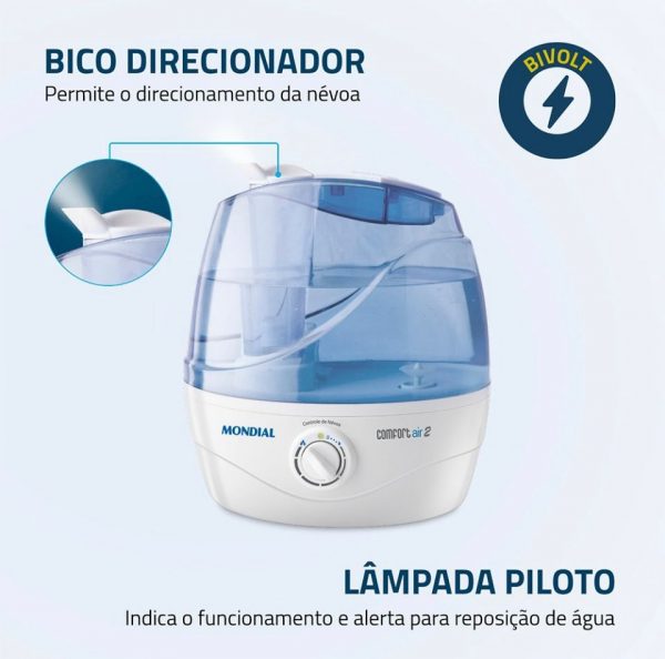 Umidificador De Ar Ultrassônico Mondial Comfort Air 2 Nua-02 Cor Branco e Azul BIVOLT - Imagem 3