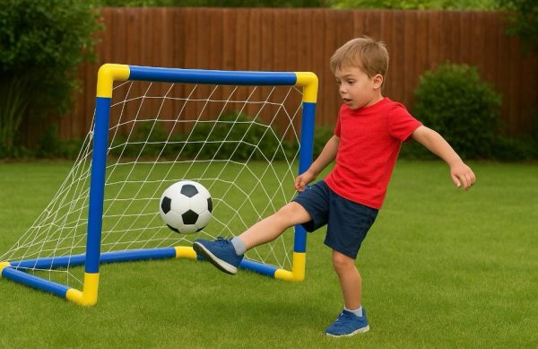kit mini golzinho + bola + bomba para meninos infantil futebol Pais & Filhos cor azul - Imagem 6