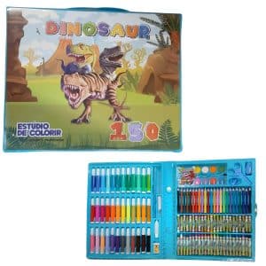 Kit Escolar Menino Maleta Grande Pintura 150 Pçs Dinossauro Premium