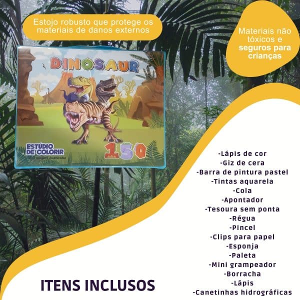 Kit Escolar Menino Maleta Grande Pintura 150 Pçs Dinossauro Premium - Imagem 2