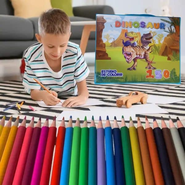 Kit Escolar Menino Maleta Grande Pintura 150 Pçs Dinossauro Premium - Imagem 3