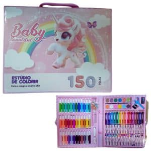 Kit Escolar Menina Maleta Grande Pintura 150 Pçs Unicornio Premium