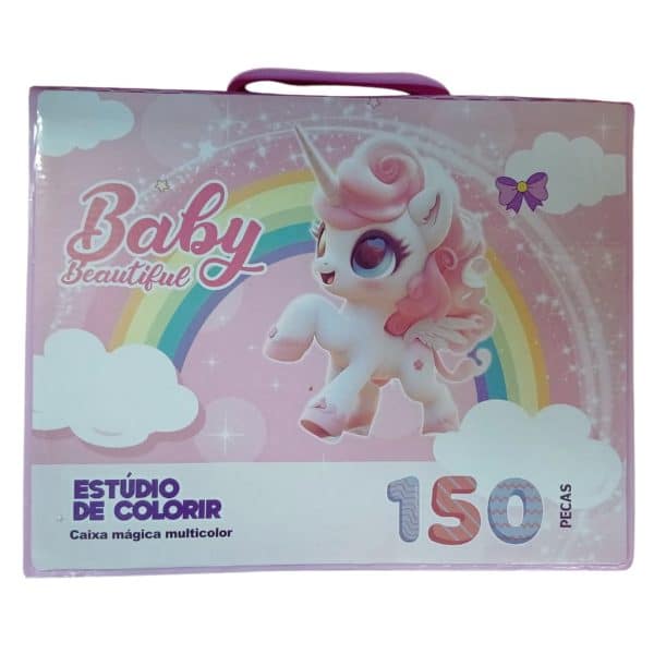 Kit Escolar Menina Maleta Grande Pintura 150 Pçs Unicornio Premium - Imagem 3