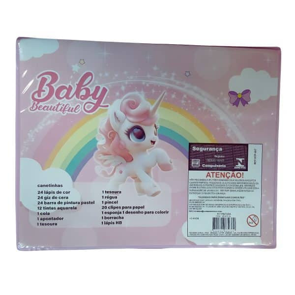 Kit Escolar Menina Maleta Grande Pintura 150 Pçs Unicornio Premium - Imagem 2