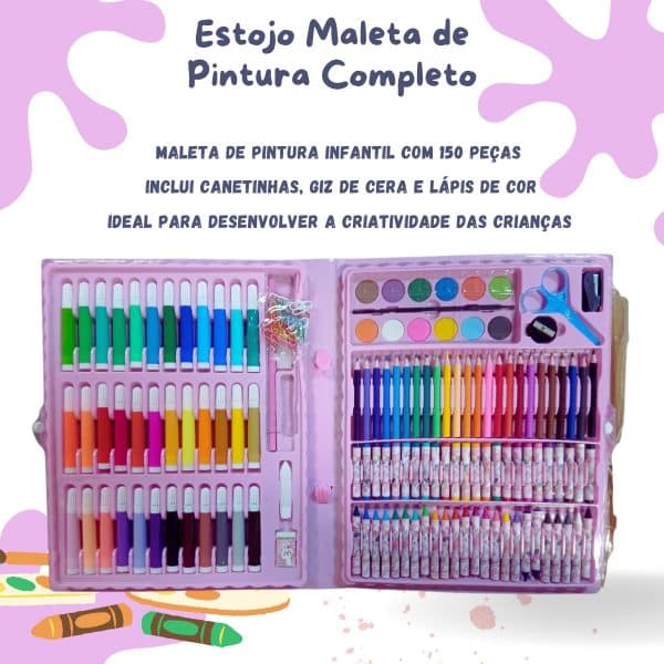 Kit Escolar Menina Maleta Grande Pintura 150 Pçs Unicornio Premium - Imagem 7