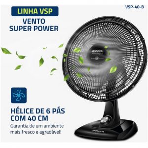 Ventilador de Mesa 40cm Super Power Mondial 140W - VSP-40-B