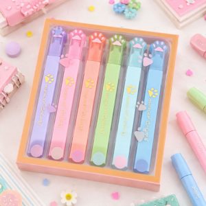 Kit 6 Marca Texto Patinha De Gato Papelaria Fofa Tons Pastel