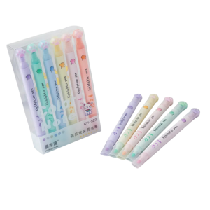 Kit 6 Marca Texto Ponta Dupla Patinha De Gato Papelaria Fofa Tons Pastel