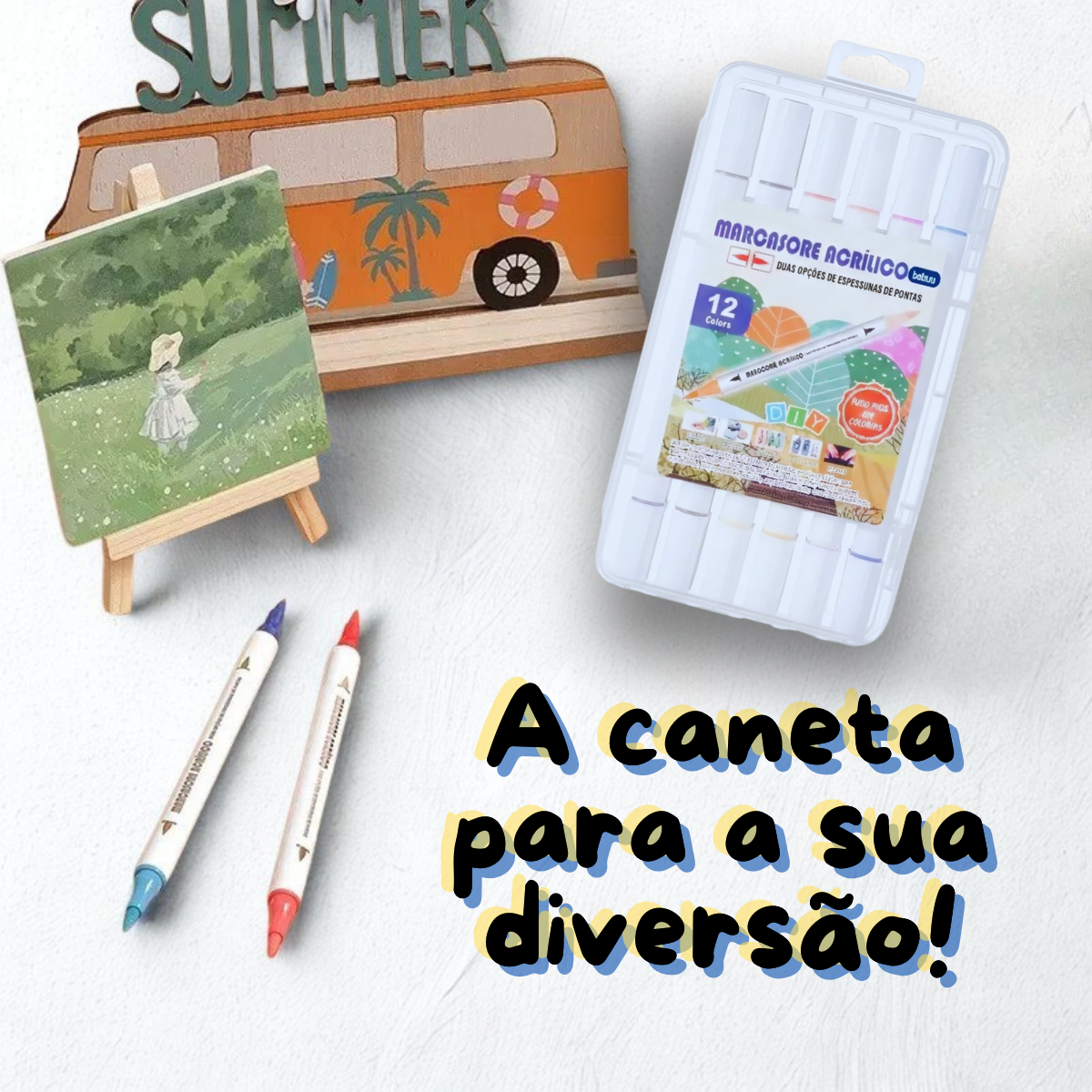 Kit Caneta Marcador Acrílico Prova 12 Cores Dágua Tecido 24 pontas - Imagem 3