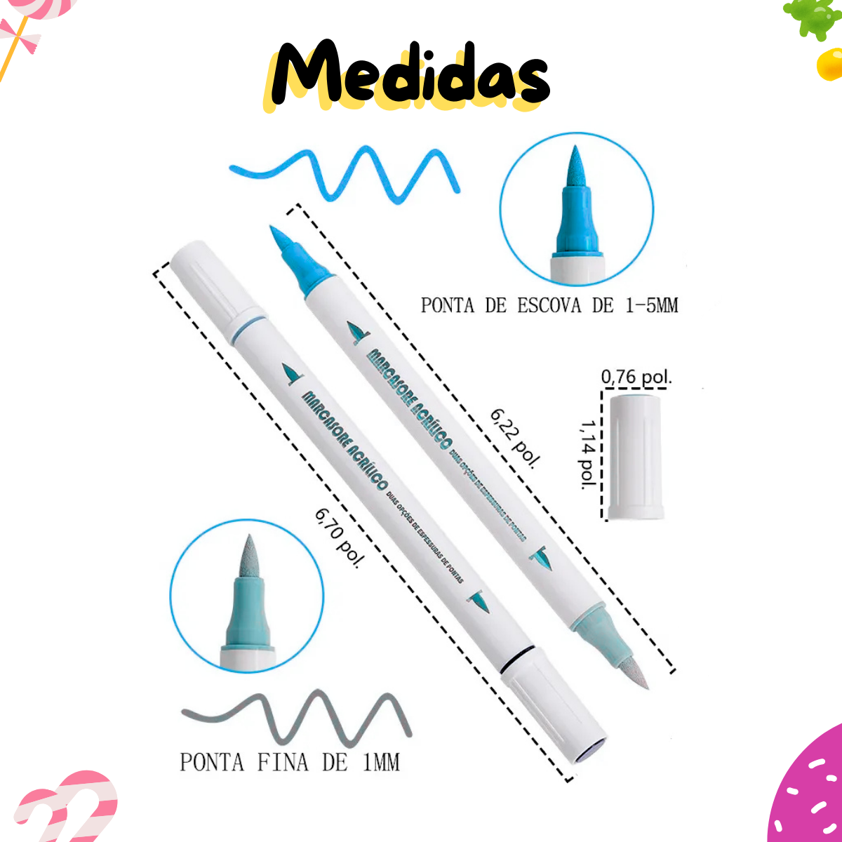 Kit Caneta Marcador Acrílico Prova 12 Cores Dágua Tecido 24 pontas - Imagem 5