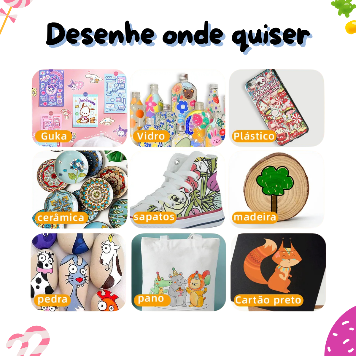 Kit Caneta Marcador Acrílico Prova 12 Cores Dágua Tecido 24 pontas - Imagem 7