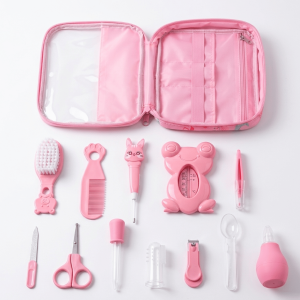 Kit Higiene Bebê Recém Nascido Rosa 13 Peças Estojo B-Max